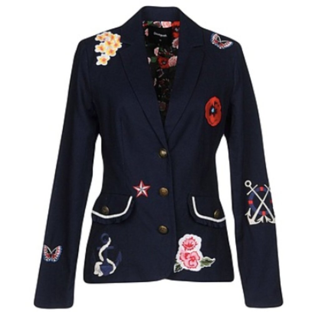 Desigual Women's Mégane Flower Details Blazer Size 38 (US Small)